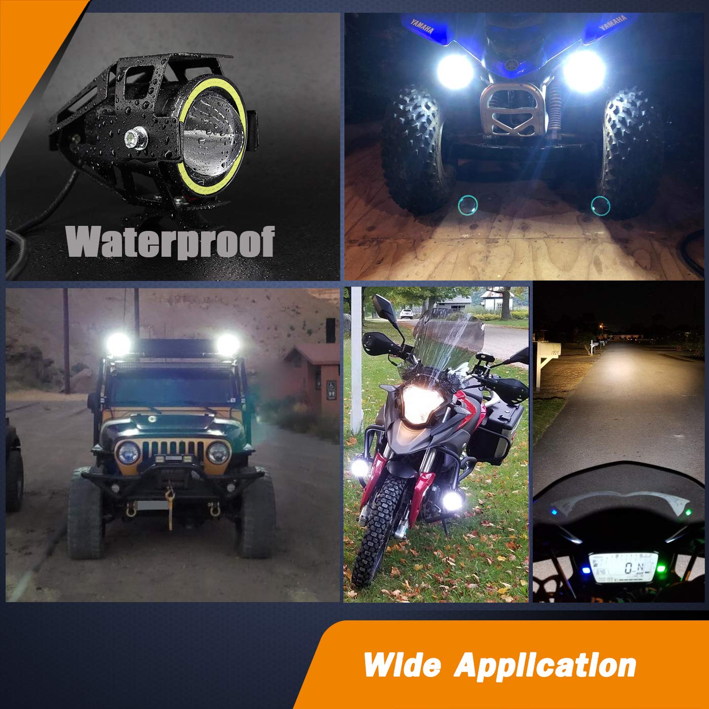 Motorcycle Led Fog Lights U7 Spotlight Daytime Running Lights With White Angel Eyes Halo Ring And Switch 2-Sets