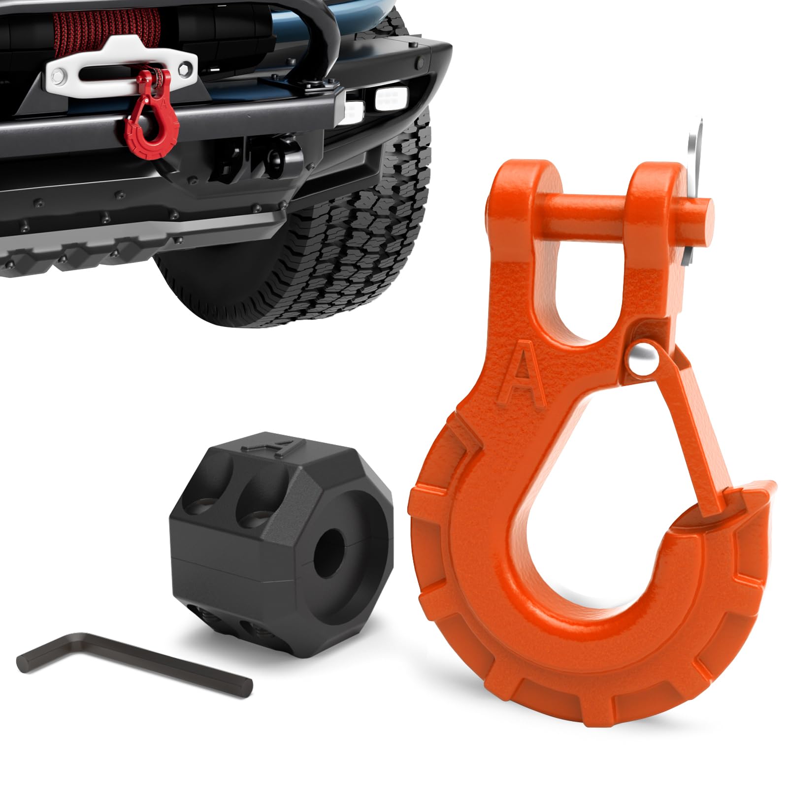 Ambull Heavy Duty Forged Steel 3/8'' Grade 70 Safety Latch Winch Cable Hook Stopper & Clevis Slip Hook Sets, Included Allen Wren