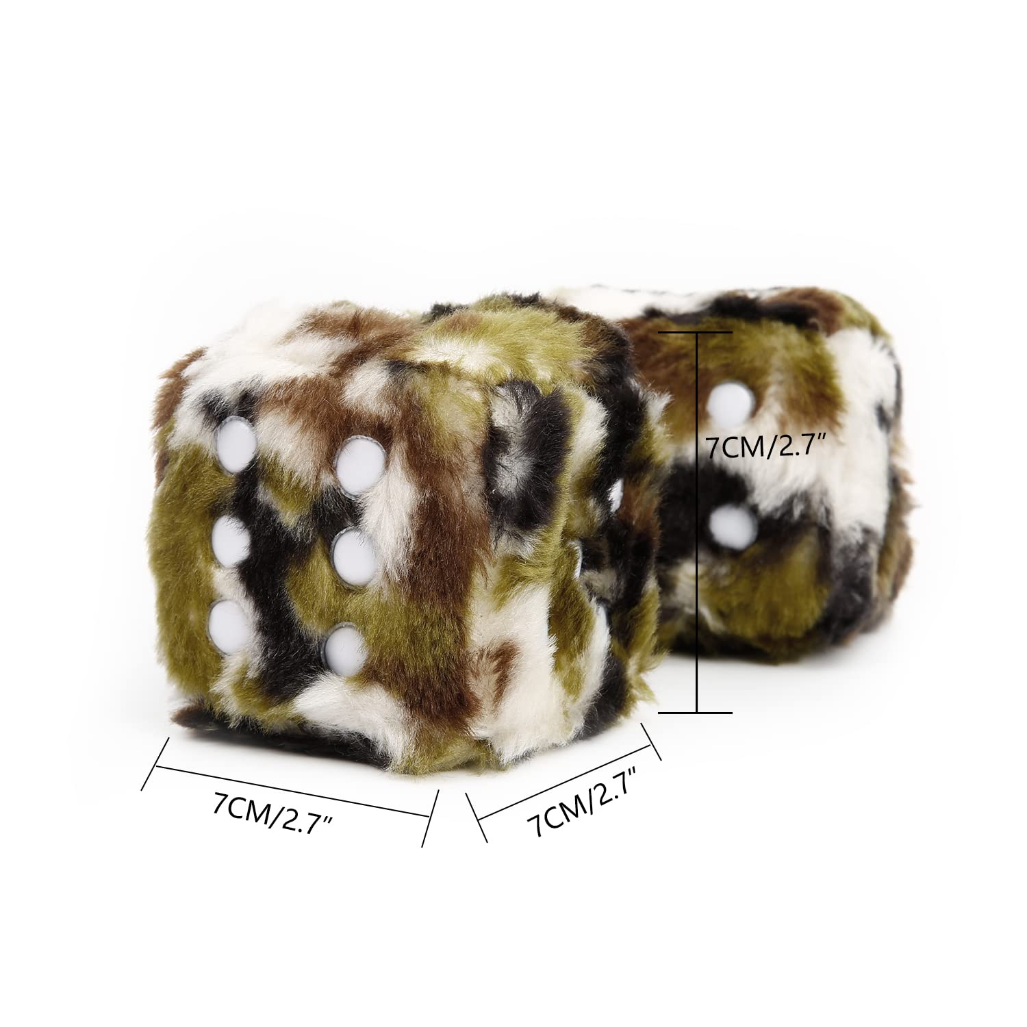 Ygmoner Camo Fuzzy Dice For Rear View Mirror, Pair Of 2.75 '' Plush Dice Retro Hanging Ornaments Car Interior Rearview Mirror De