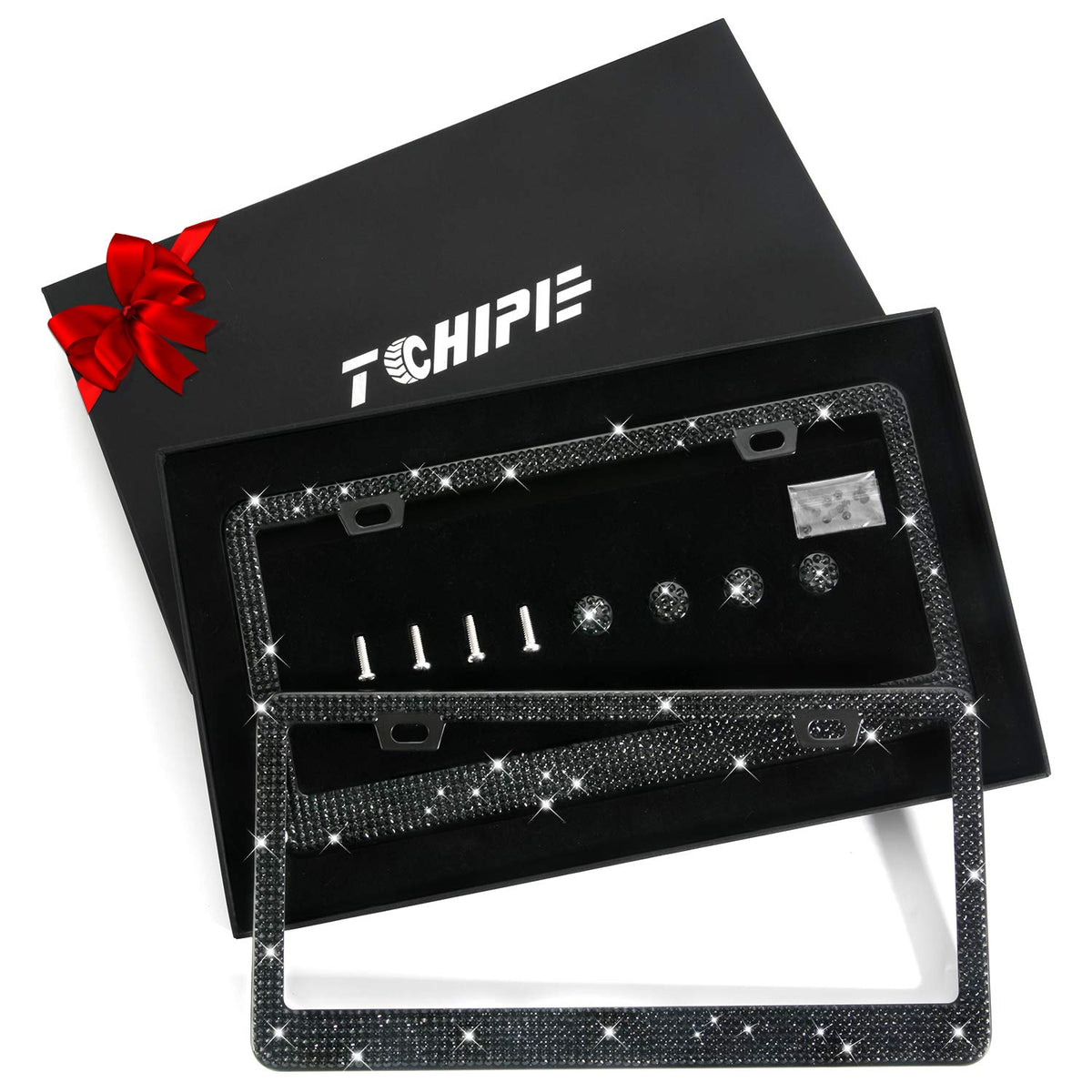 Tchipie 2 Pack Black Bling Rhinestone License Plate Frames For Women, Sparkly Di WBCARB086BQ7R39