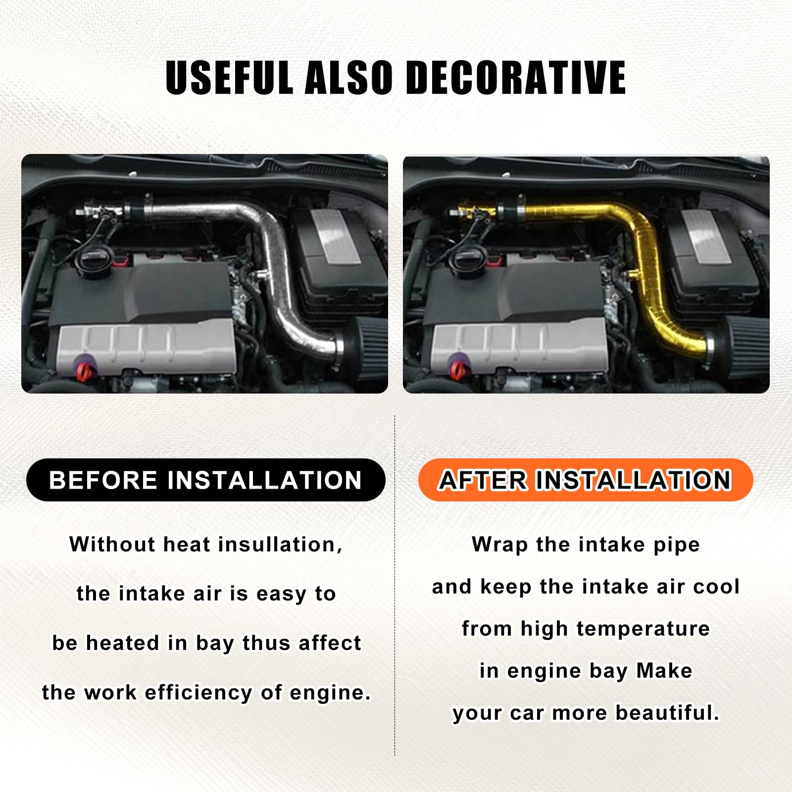 Sporacingrts 2'' X 65.6'(20M) Gold Adhesive Backed Heat Barrier Tape,Glassfiber Heat Shield Reflective Tape Wrap Roll,Compatible