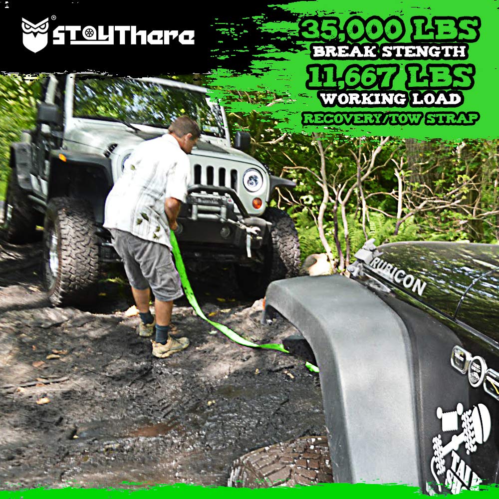 Stay There 3''  20Ft Heavy Duty Tow Strap Recovery Kit With 35,000 Lb Capacity-Emergency Towing Rope + 3/4 Heavy Duty D Ring Sha