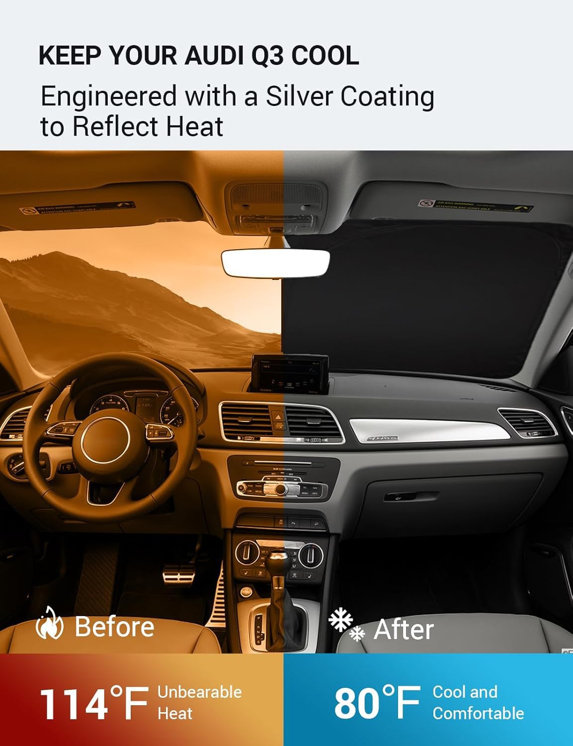 Proadsy 2025 Upgrade Windshield Sun Shade Custom Fit 2013-2018 Audi Q3 Foldable Front Sunshade Protector Sun Visor Blocks Uv Ray