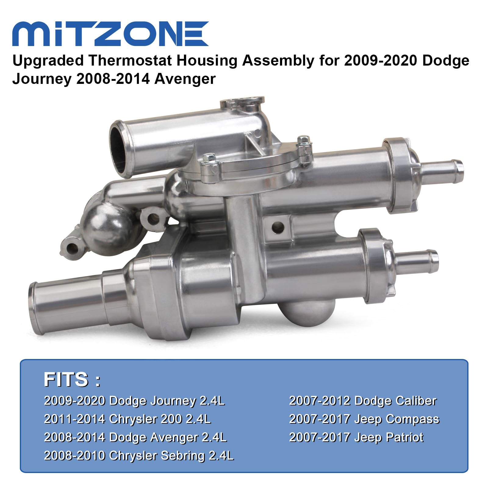 Mitzone Upgrade Aluminium Thermostat Housing Assembly Compatible With Dodge Jeep Chrysler Vehicle - 200 Sebring Compass Patriot Avenger Caliber Journey 1.8L 2.0L 2.4L Replace 68003582Ab