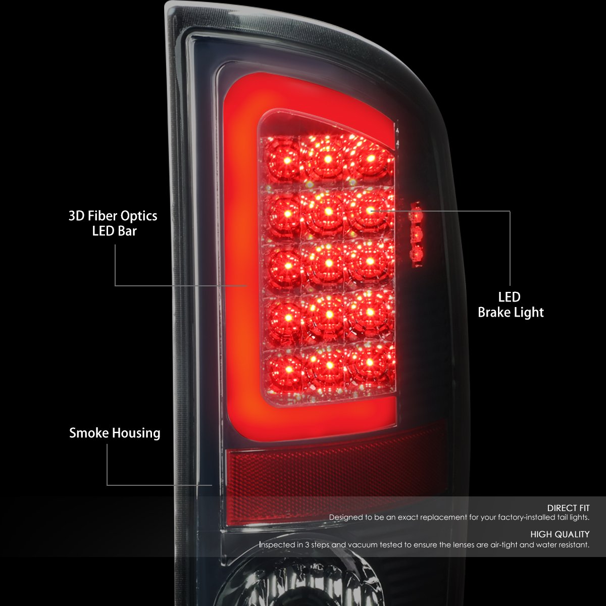 DNA MOTORING TL-DRAM07-LED-RD3D-CH-SM LED 3D Tail Light Assembly Driver & Passenger Side [Compatible with 02-06 Dodge Ram 1500 2500 3500]