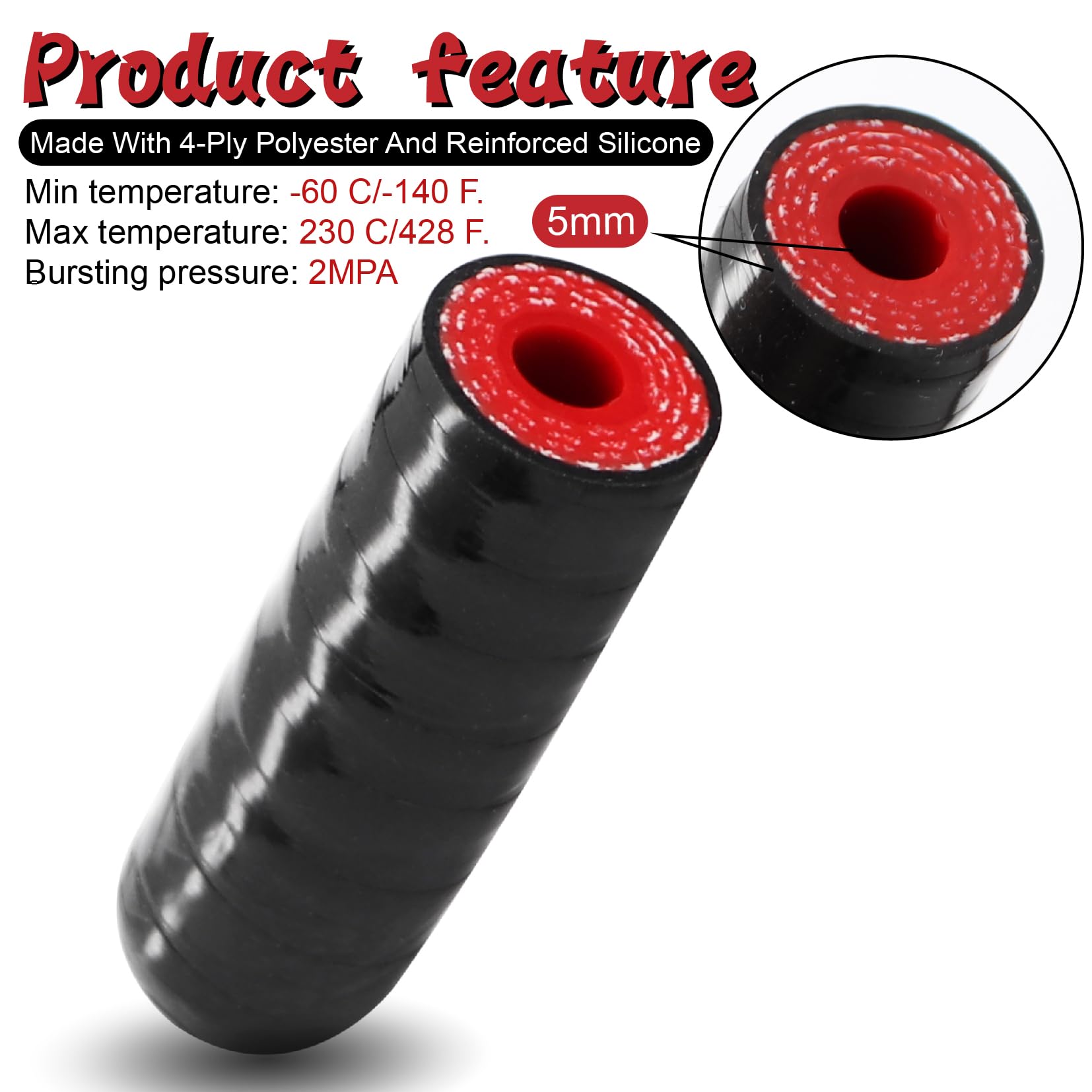 High Temperature 4-Ply Reinforced Silicone Hose Cap ID 1/4 Inch(6.5mm) Hose End Plug For Turbo Bypass Valve/Vacuum/Fix Leak/Thro