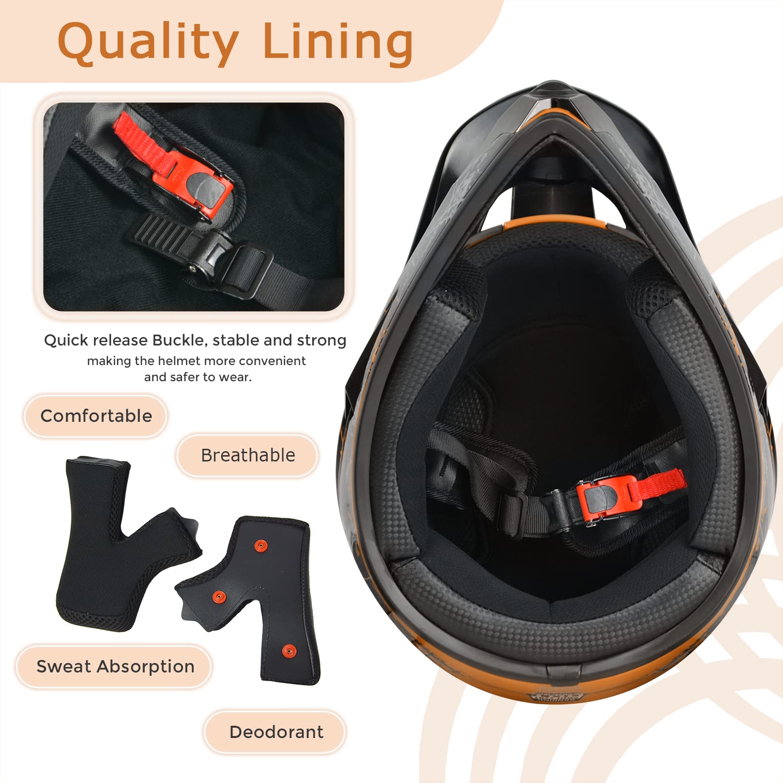 Sanqing Motocross Helmet Fashion Youth Dirt Bike Helmet Unisex-Adult Off-Road Mountain Bike Motorcycle Helmet Dot Approved (Orange, Medium)