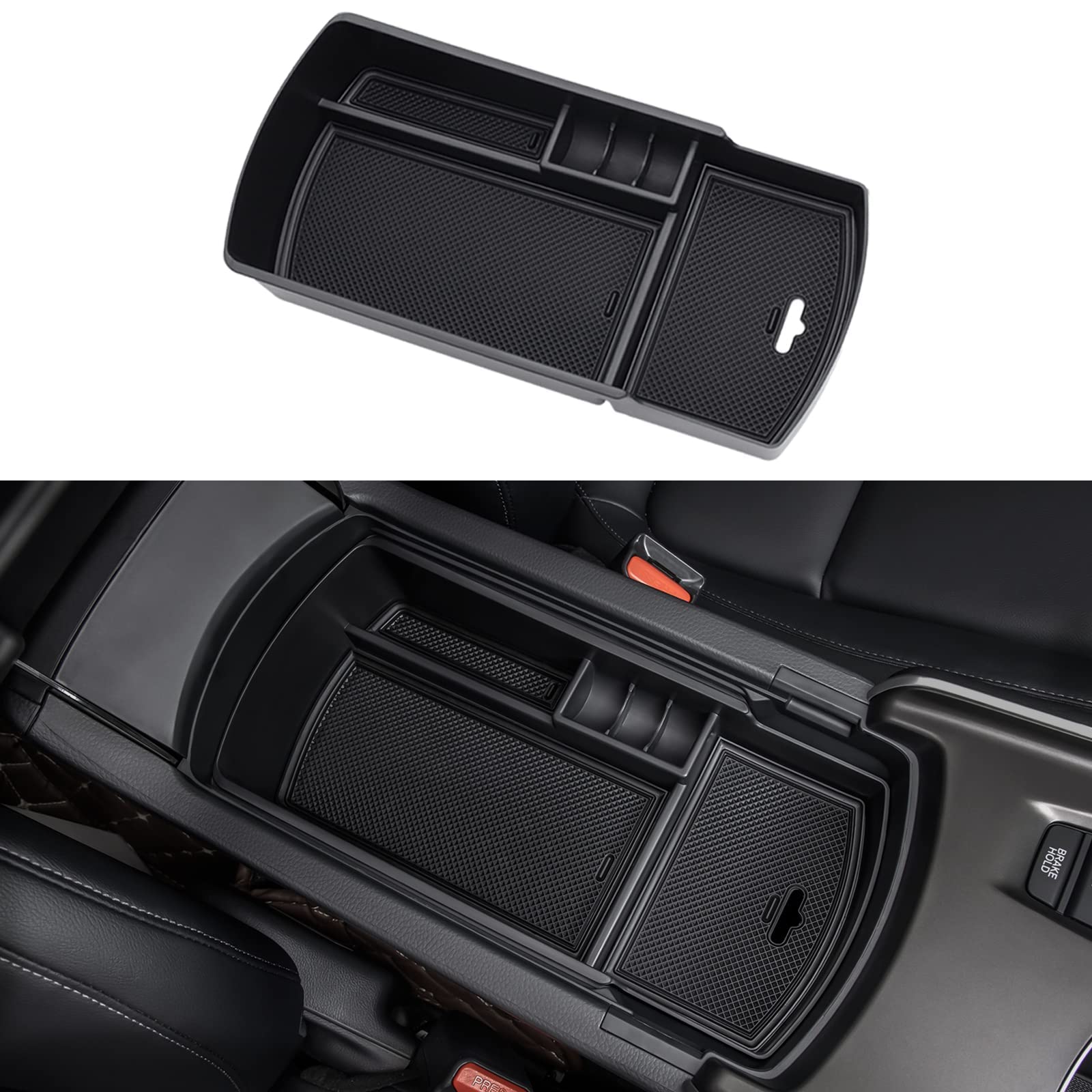 Pimcar Center Console Organizer Compatible With Honda Accord 2018 2019 2020 2021 2022 Abs Plastic Material Armrest Box Insert Tray Pallet Accessories (Not Fit For 2023 Accord) -Black Trim