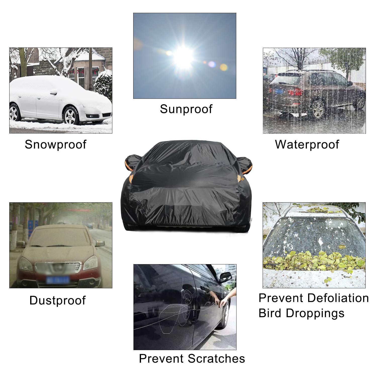 Color Rain Time Full Car Covers For Sedan, Car Cover Waterproof All Weather Windproof Dustproof Uv Protection Scratch Resistant Indoor Outdoor Univers