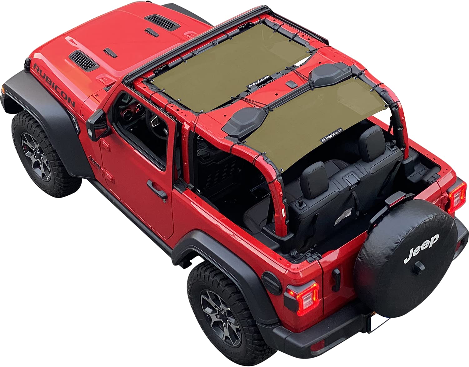 Shadeidea Jl Sun Shade Top For Jeep Wrangler 2 Door Top Sunshade (2018-2023), Front & Rear - Tank Green Mesh Screen Wrangler Sof