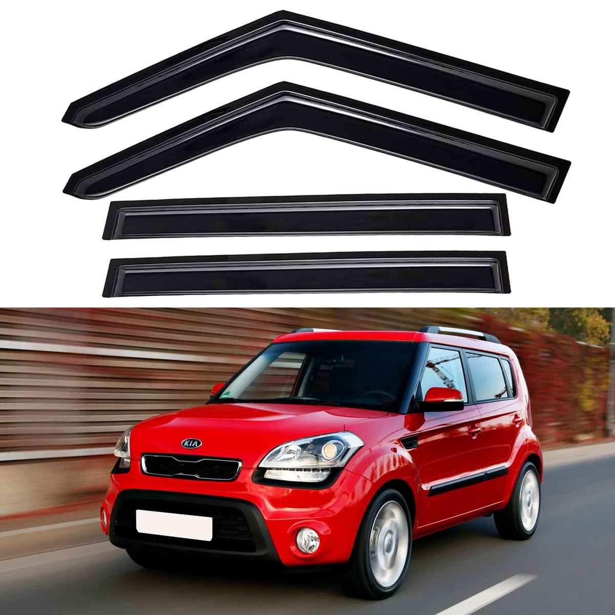 Window Visors Rain Guards Shield for 2009 2010 2011 2012 2013 Kia Soul, Out-Channel Window Vent Wind Deflectors Visors Shades fo