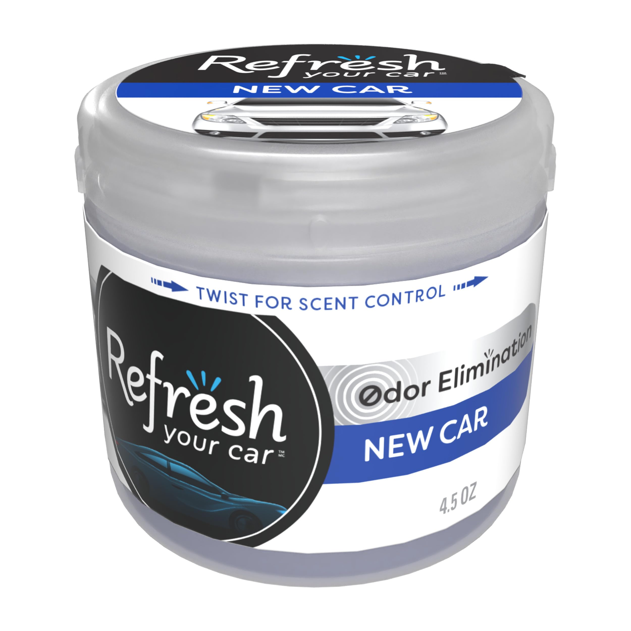 Refresh Your Car Air Freshener, Odor Eliminator, Scented Gel Can, New Car Scent, 4.5 Oz, Refresh Your Car, Multicolor, 1 Count (