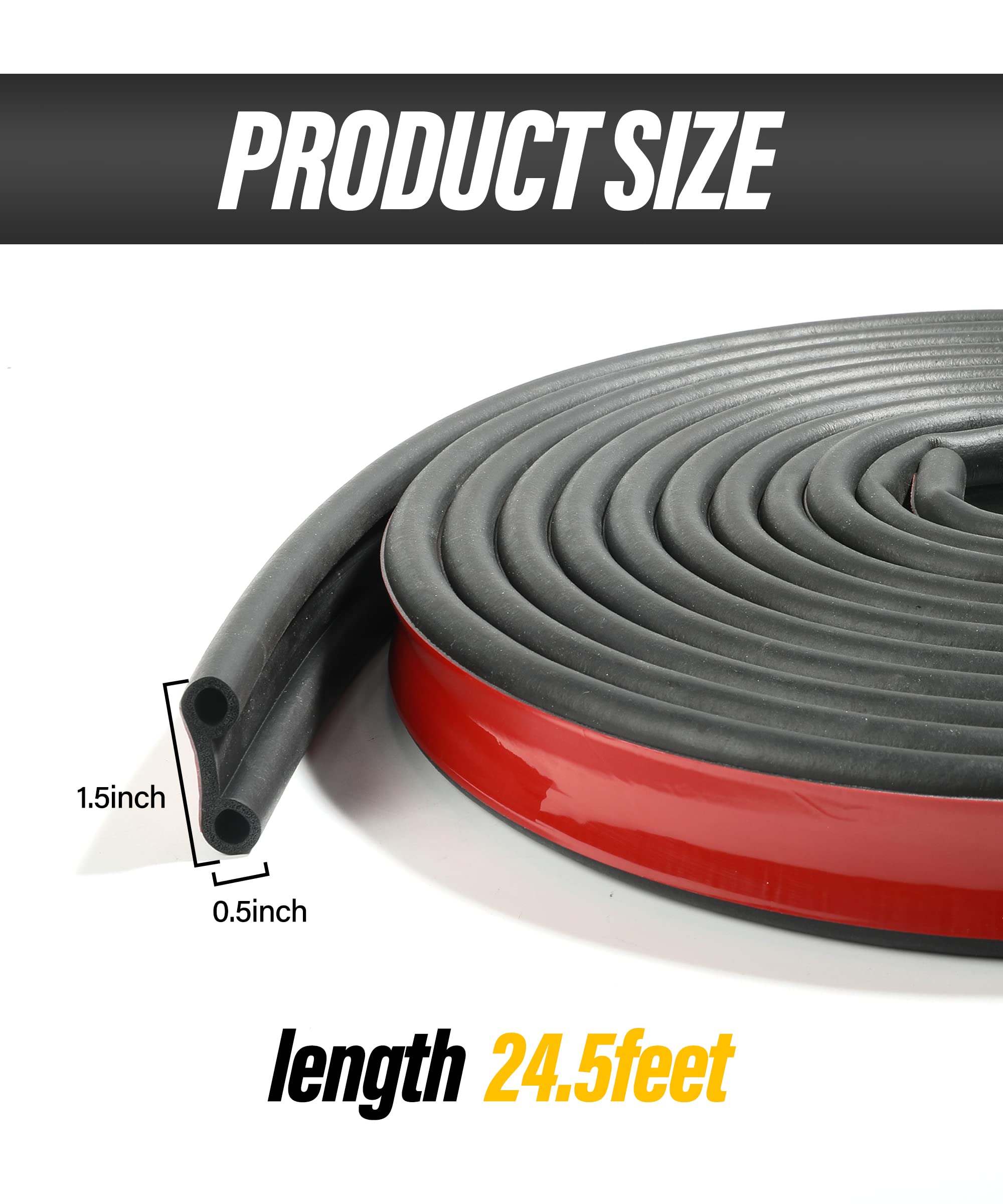 Esewalas 24.5Ft Adhesive Tailgate Seal,Car Door Seal Strip,Automotive Weather Stripping Double-Bulb Tailgate Seal,Rubber Camper