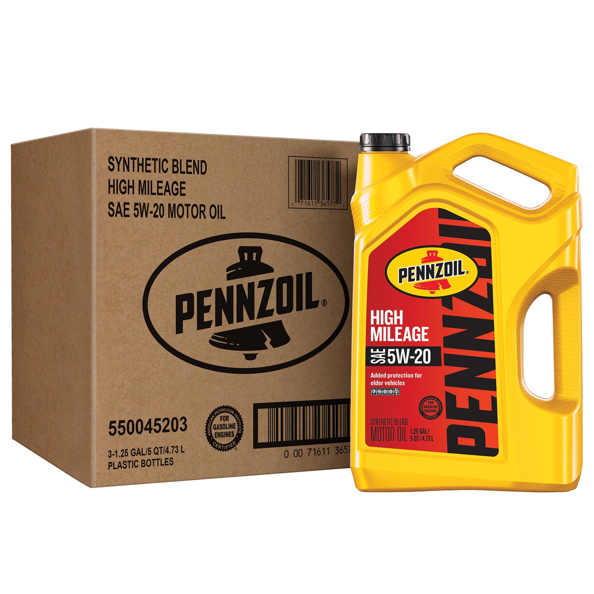 Pennzoil High Mileage 5W-20 Motor Oil, 5 Quart (3 Pack)