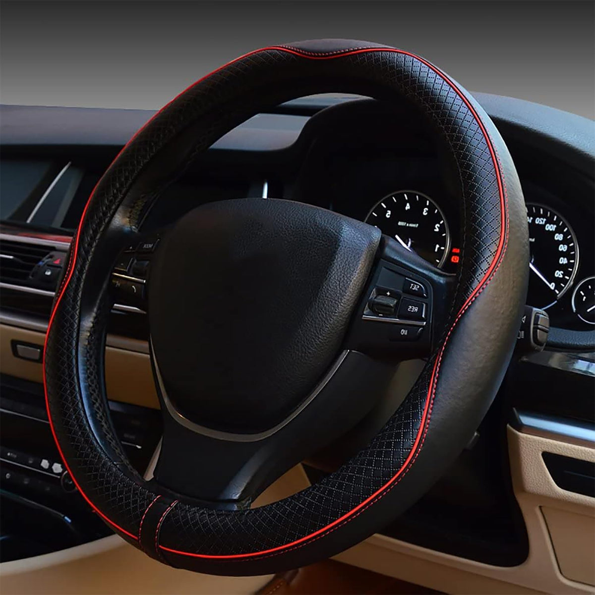 Esewalas Universal Car Steering Wheel Cover,Anti-Slip Leather Steering Wheel Cover,Sports Style Steering Wheel Protector,Car Int