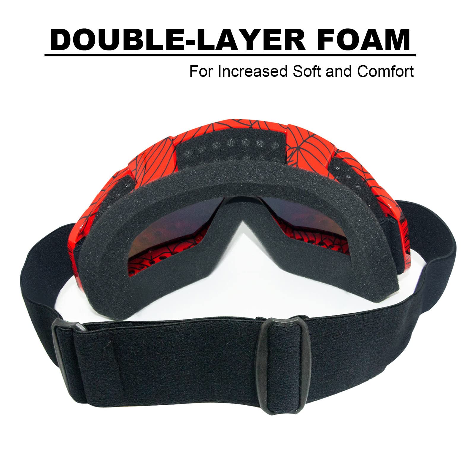 Spider Red Frame Motorcycle Goggles - Uv 400 Otg Offroad Goggles For Adults & Kids