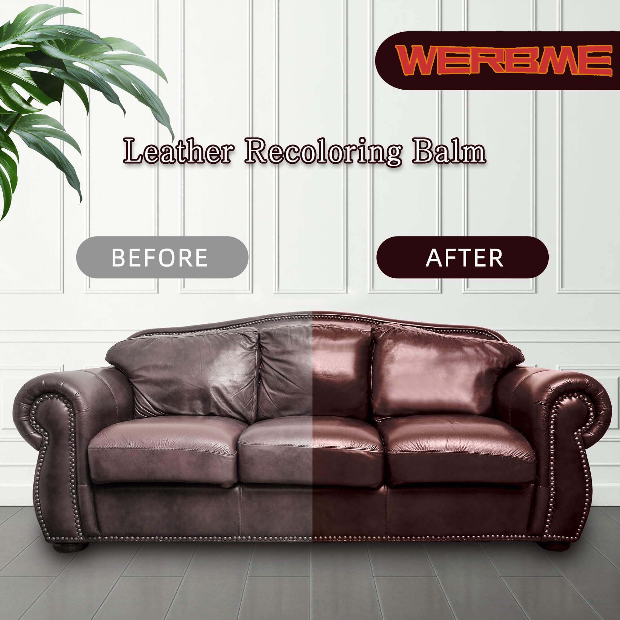 Werbme Leather Recoloring Balm & Color Restorer - Multipurpose Dye & Paint For Faded Leather Couches, Car Seats, Shoes | Fix Scr