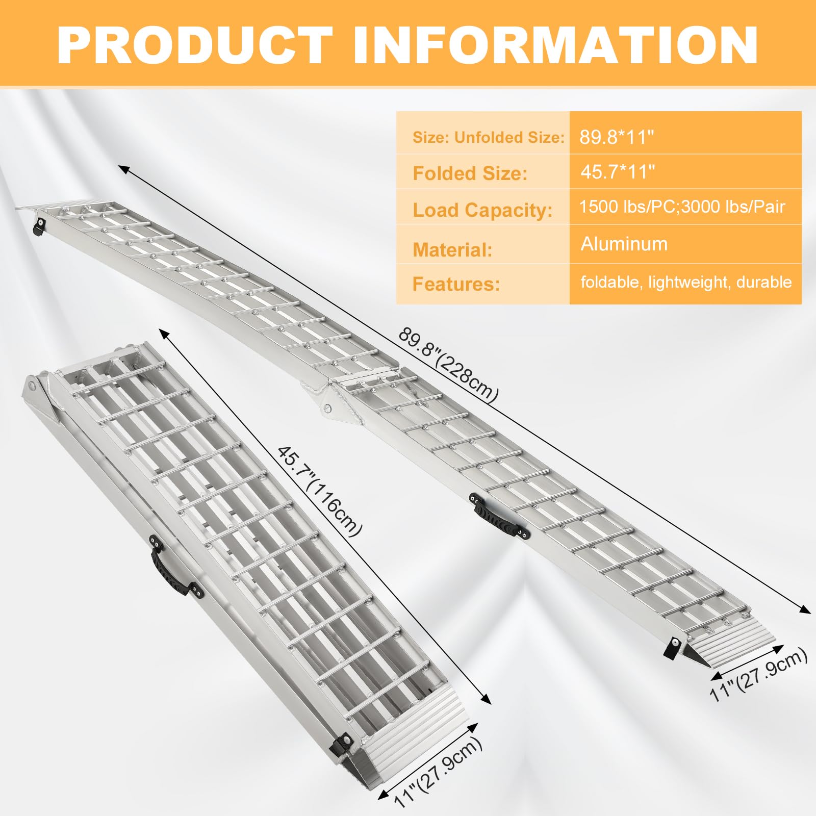 3000Lbs Heavy Duty Trailer Ramps, Gardhom 2Pc 7.5' Aluminum Foldable Pickup Truck Loading Ramps For Atv Utv Snow Blower Ramps Wi