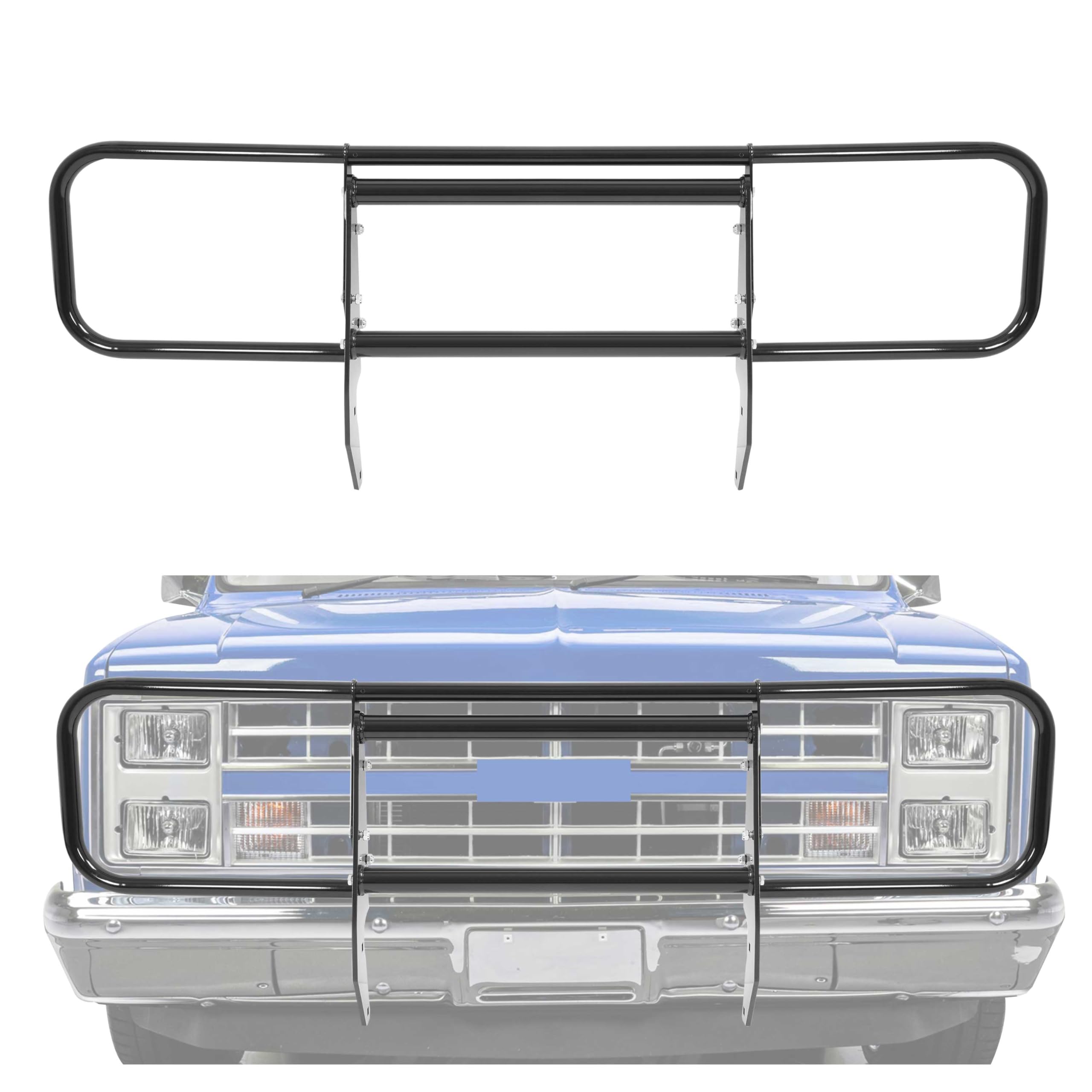 KUAFU Front Brush Guard Compatible with 1981-1987 Chevy Chevrolet GMC Grille Grill Guard Bull bar Bumper Protector Steel Black P