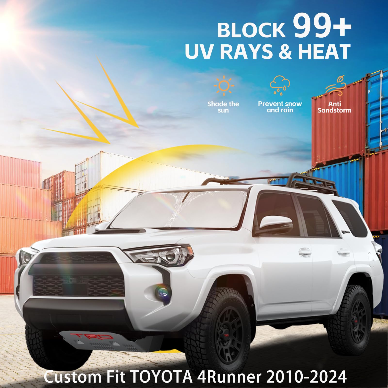 Windshield Sun Shade For Toyota 4Runner 2010-2024 2025 Front Window Shade Custom Fit 4Runner Sun Visor Foldable Shade Blocks Uv