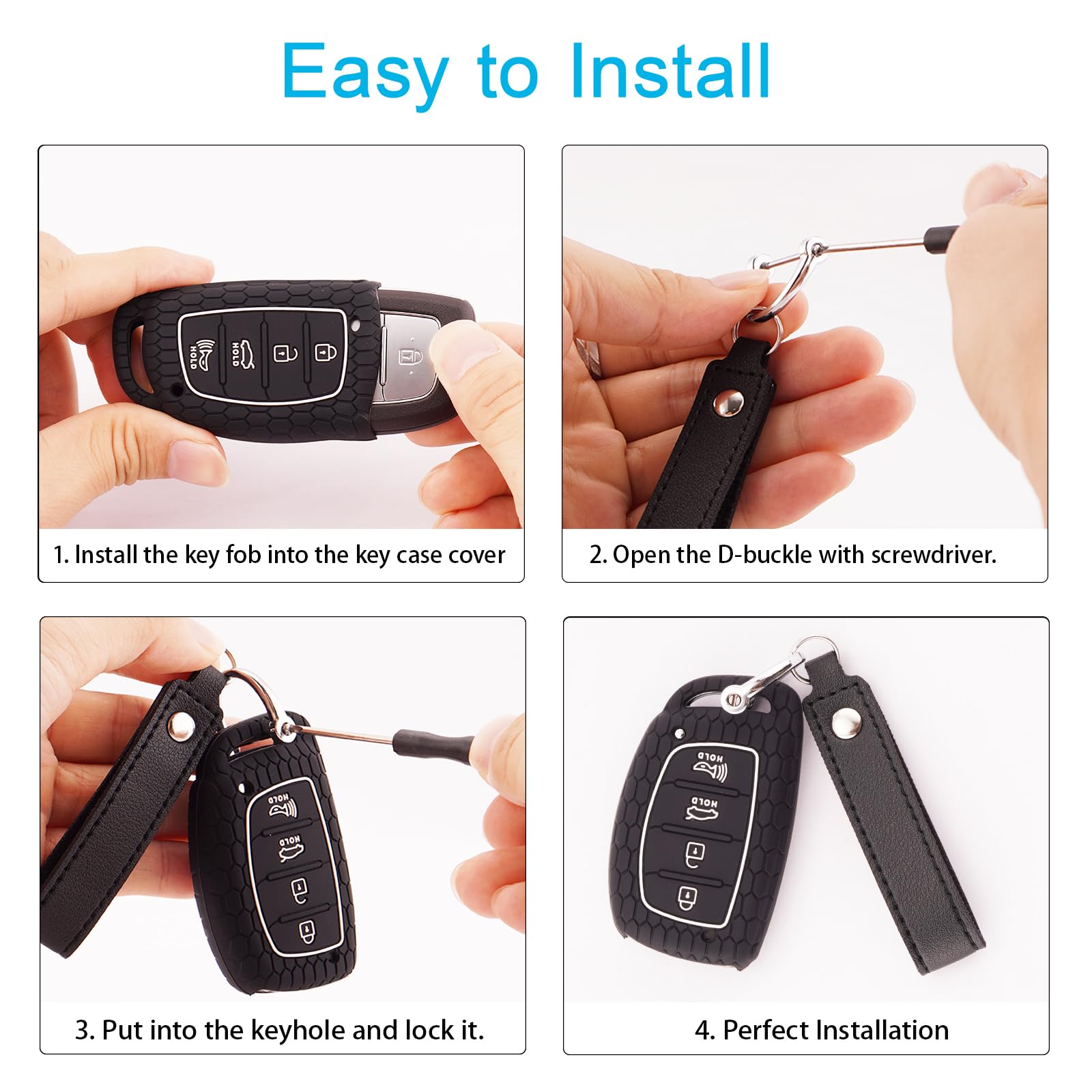 Koaudb For Hyundai Key Fob Cover With Keychain, Silicone Rubber Key Shell Case Protector Fit For Hyundai Elantra Elantra Gt Sona