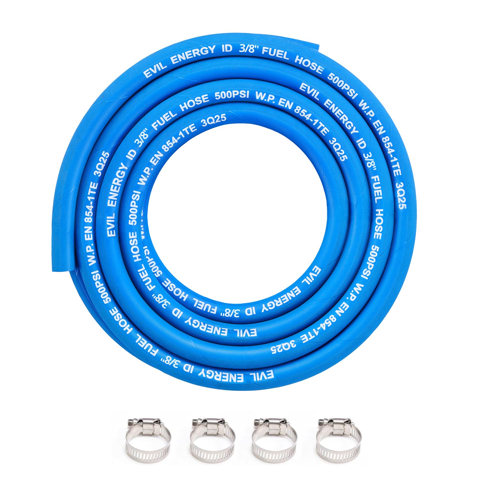 EVIL ENERGY 3/8 High Pressure Fuel Line Hose 15FT 500PSI E85 for Fuel Systems Engines NBR Rubber EN854-1TE Blue