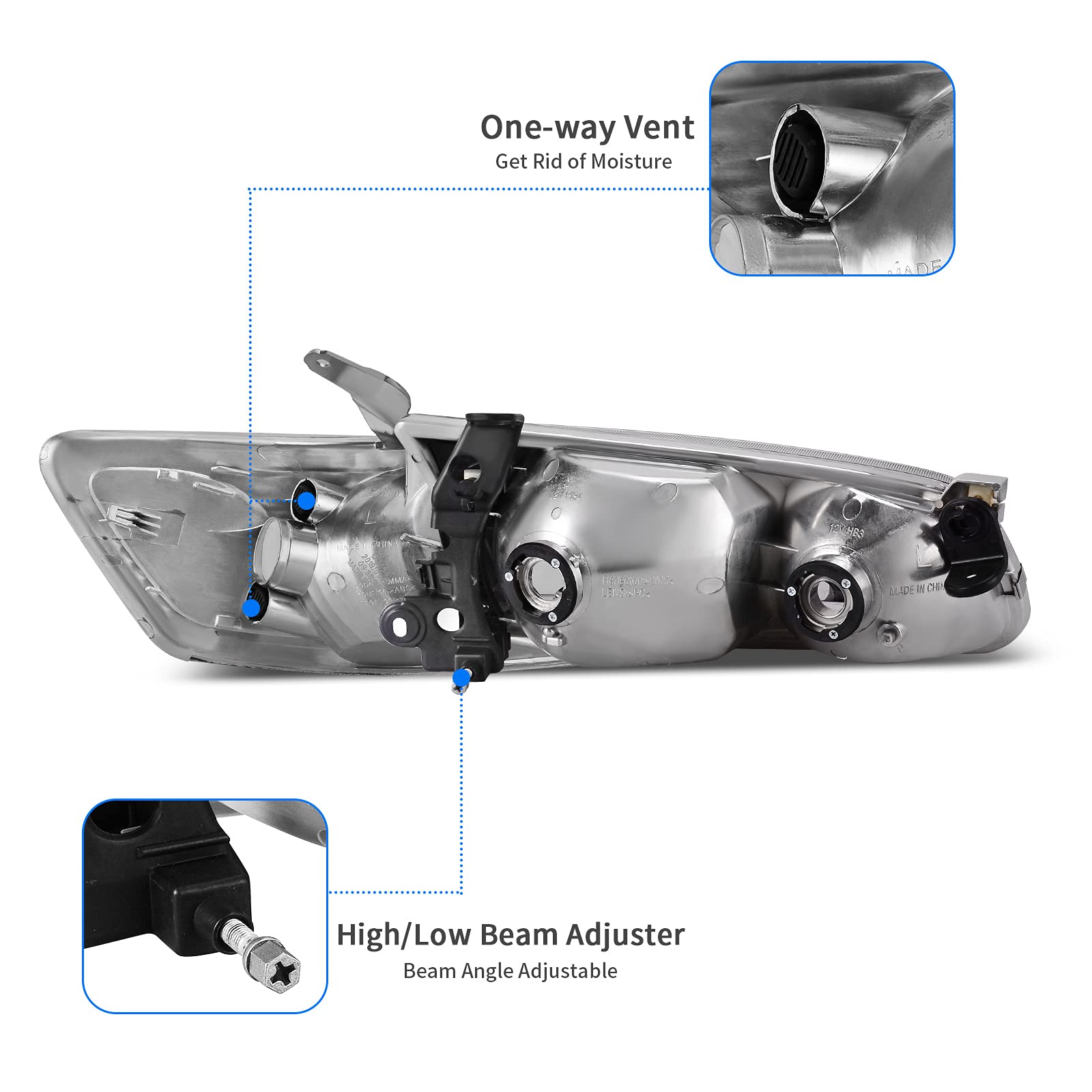 Dwvo Headlights Assembly Compatible With 00 01 2000 2001 Camry Headlamp Replacement Pair Driver And Passenger Side Chrome Housin