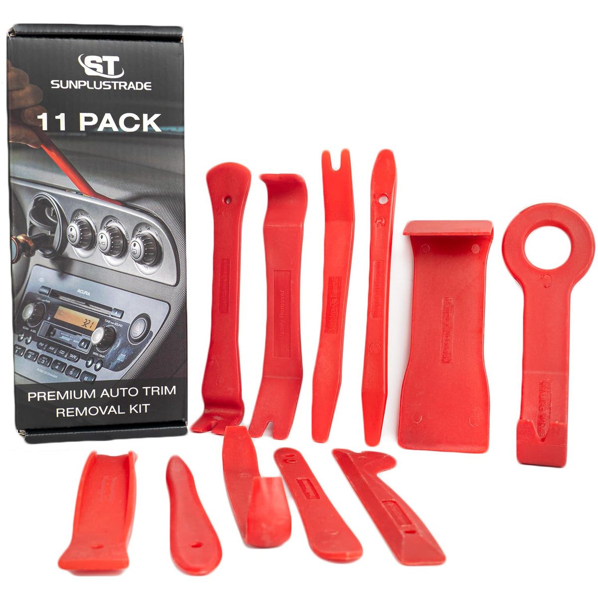 Sunplustrade 11 Pcs Nylon Auto Trim Removal Tool Kit, No-Scratch Pry Tool Kit For Car Interior Door Clip Plastic Panel & Audio D