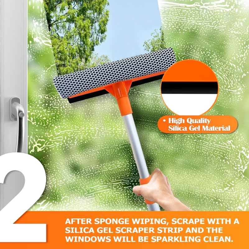 ARTIPOLY Squeegee for Window | 2-in-1 Window Cleaner Sponge and Soft Rubber Strip with Telescopic Extension Pole 18   -29    | W