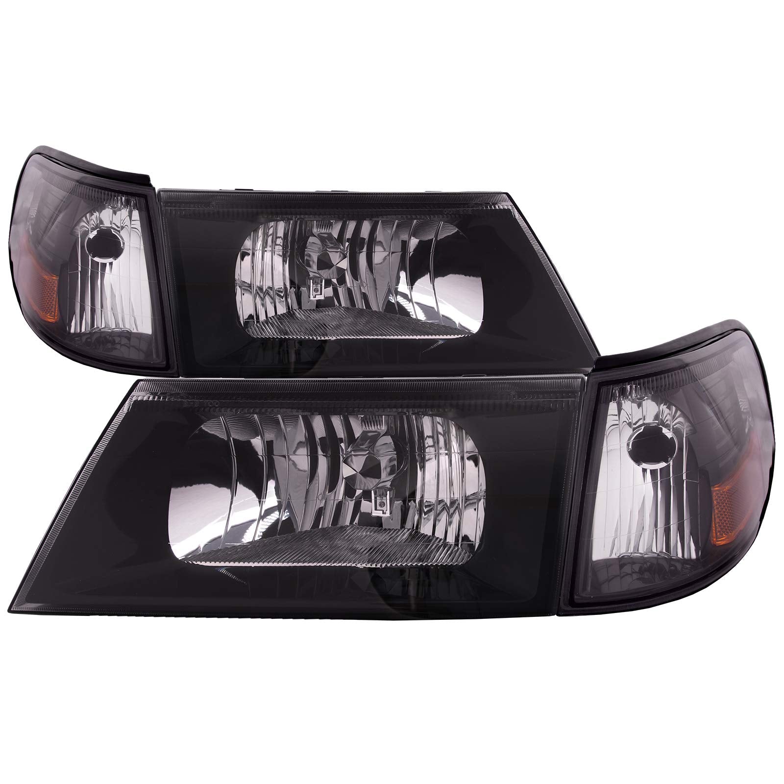Perde Headlights Compatible With 2003-2004 Grand Marquis And Marauder Black With Performance Lens And With Side Marker Lights
