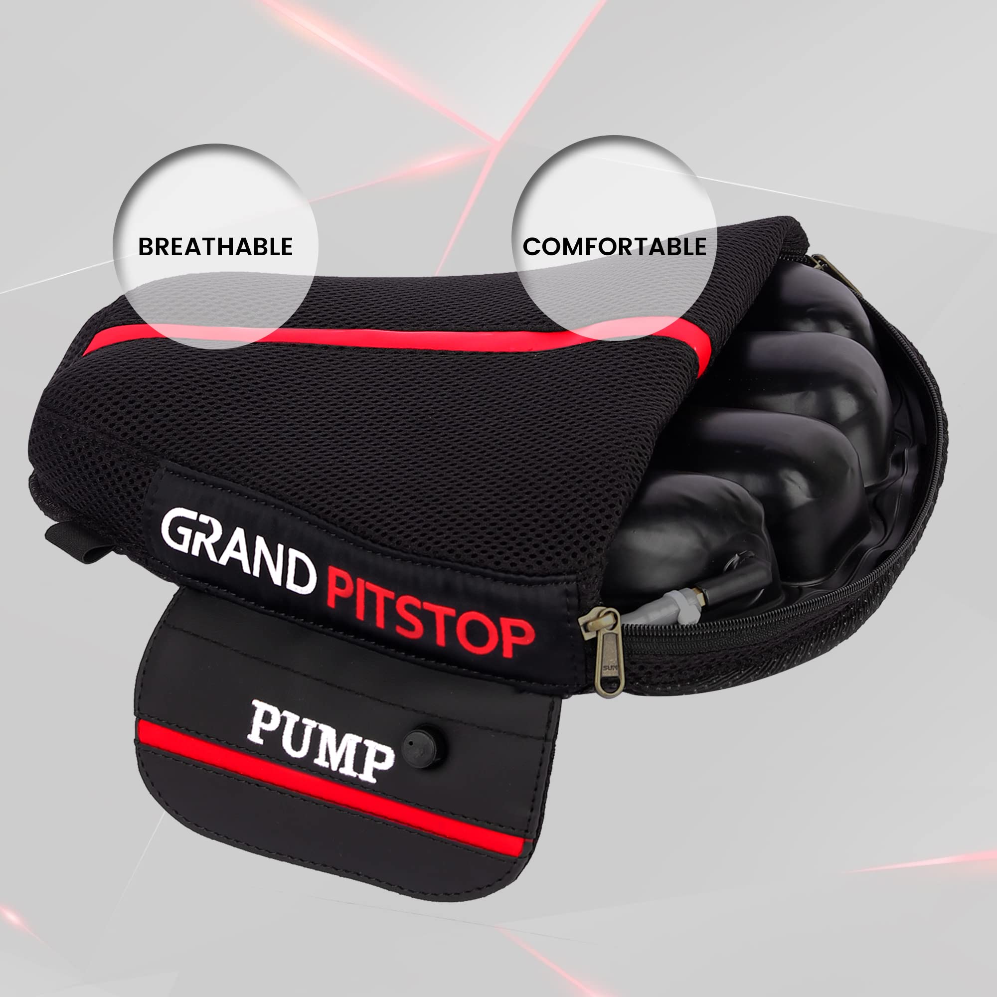Grand Pitstop Motorcycle Air Seat Cushion, On The Go Inflate & Deflate, Pressure Relief Motorcycle Seat Pad, Shock Proof Comfort