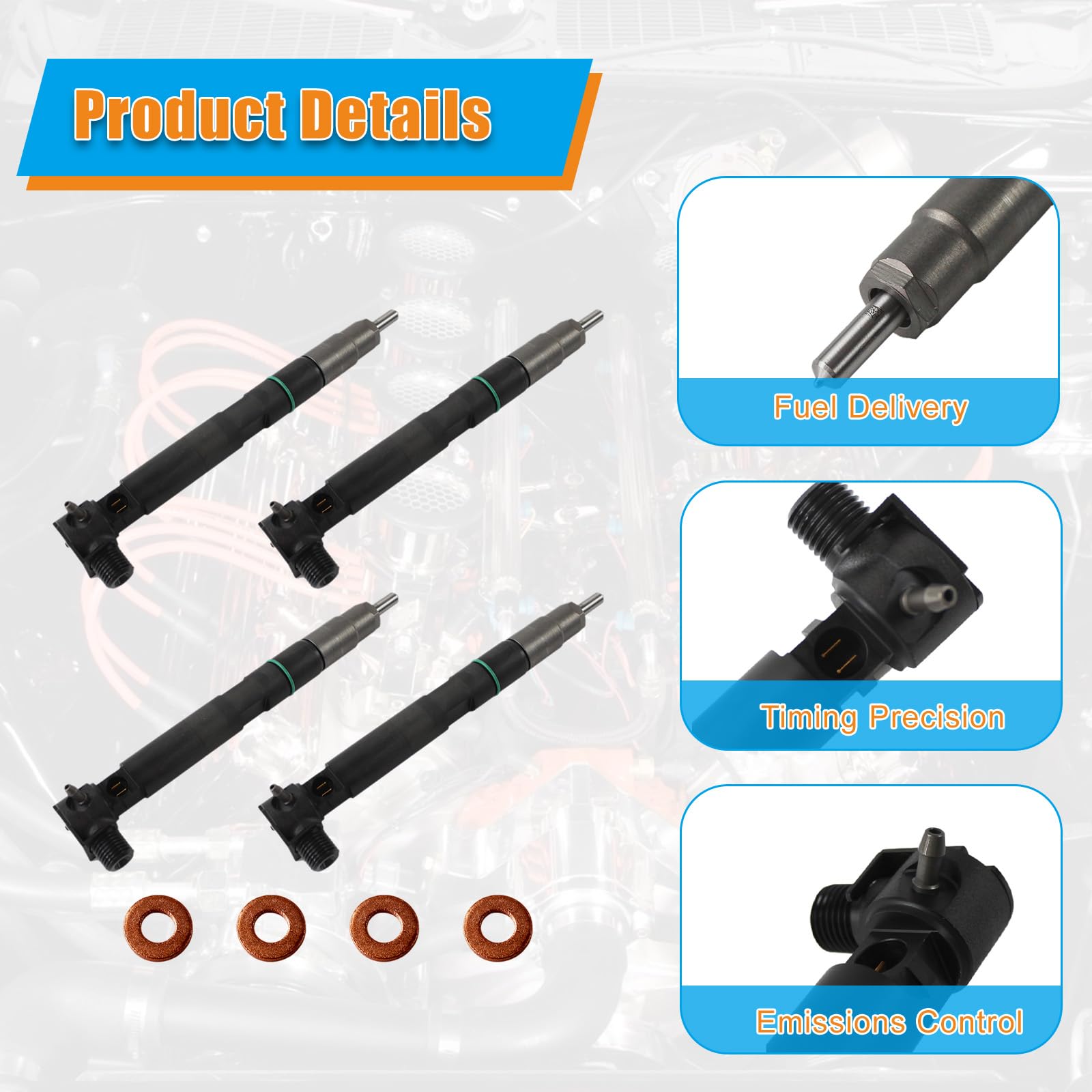 FIWARY 4PCS Fuel Injectors Exact Fit Replacement for Bobcat S450 S510 S550 S570 S590 S595 S630 S650 T450 T550 T590 T595 T630 T65