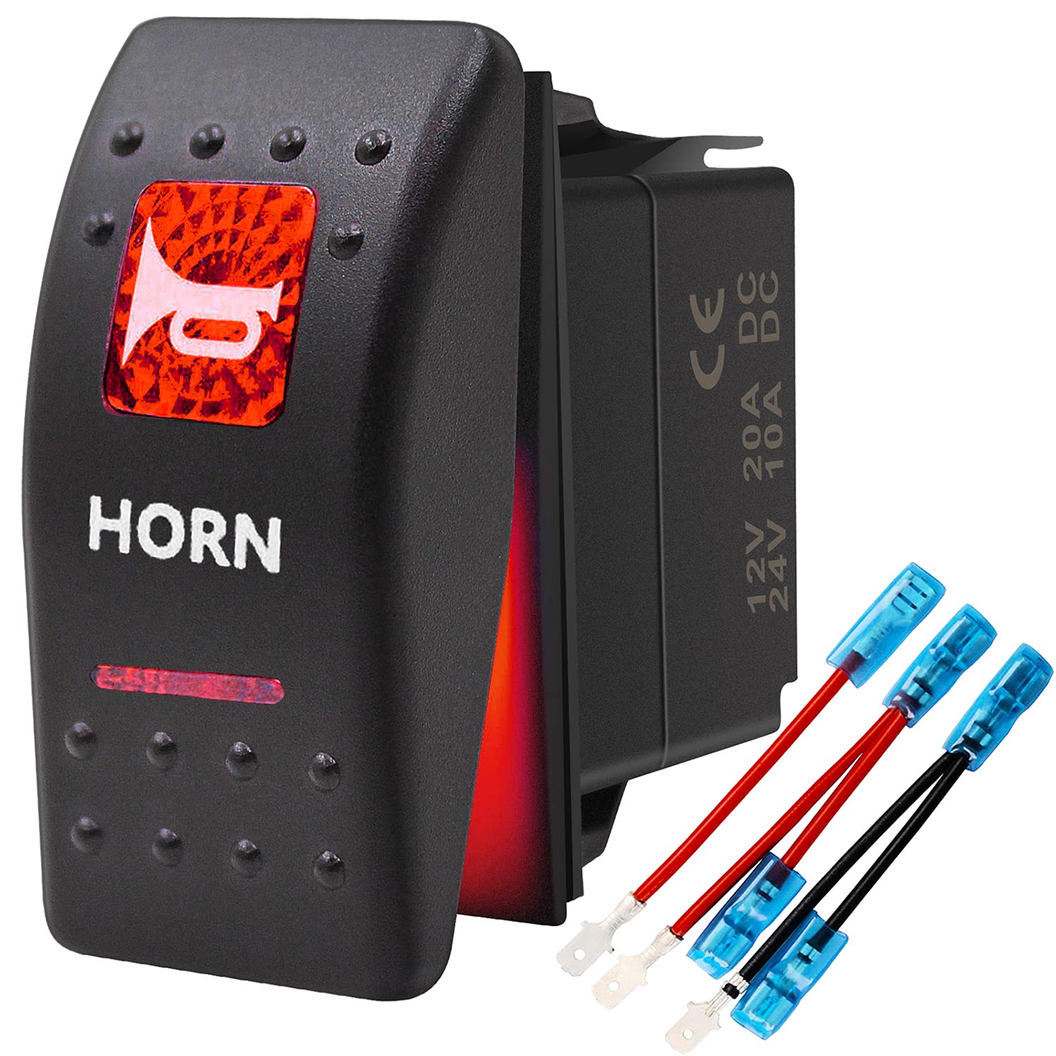 Momentary Horn Button Waterproof Rocker Switch Toggle - On/Off Red Led Light - 12V 20Amp 24V 10Amp, 5 Pin For Automotive Cars Ve