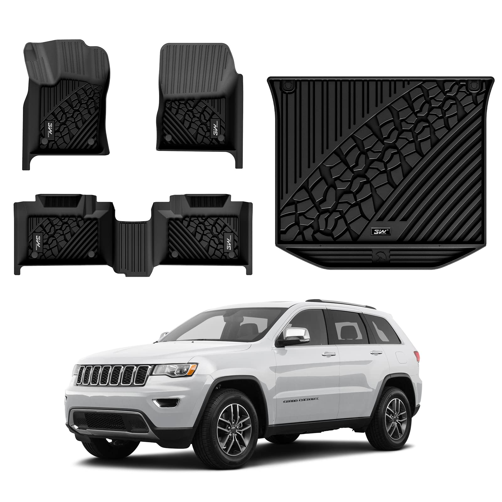 3W Floor Mats & Cargo Liner Fit For Jeep Grand Cherokee 2016-2021/ Grand Cherokee Wk 2022 2023 (Non L), Tpe All Weather Custom F