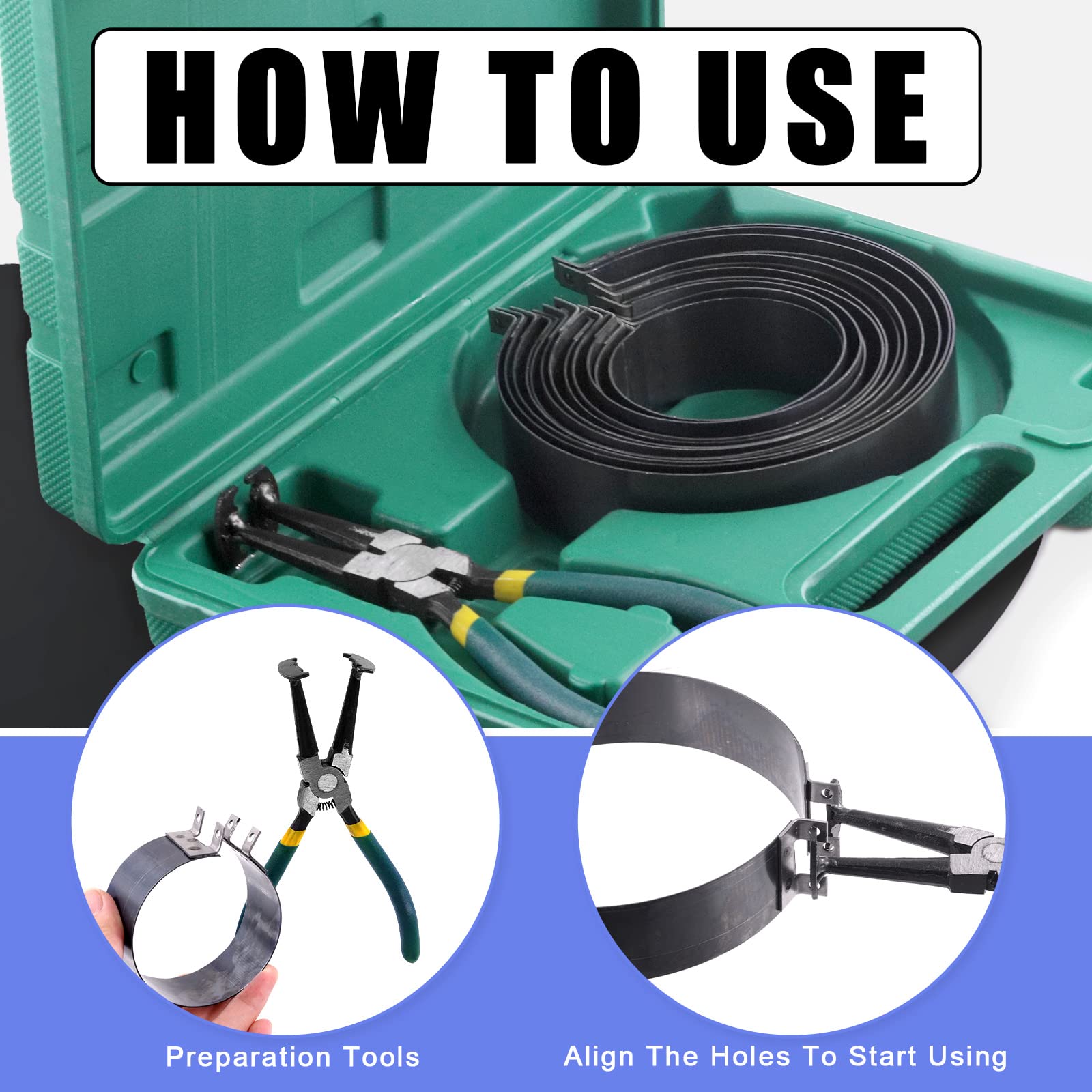 Glarks 15Pcs Auto Engine Piston Ring Compressor Tool Set Including 2Pcs Piston Ring Pliers and 14Pcs Piston Rings (62-145mm/2.44