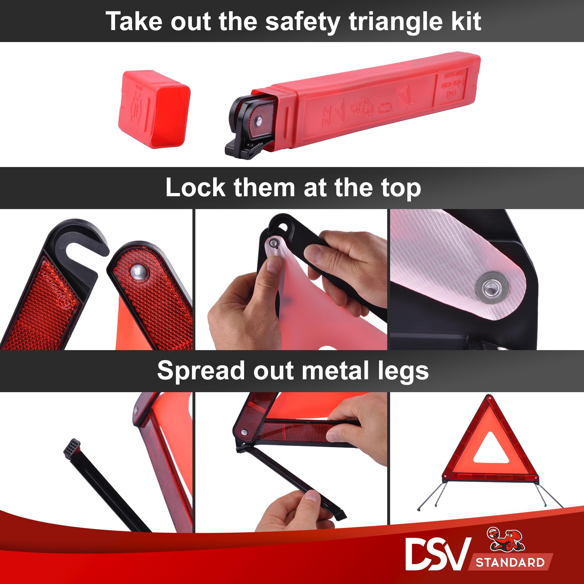 Dsv Standard Emergency Triangles, Warning Triangles For Vehicles, Reflective Triangle, Safety Triangles With Case For Vehicles B