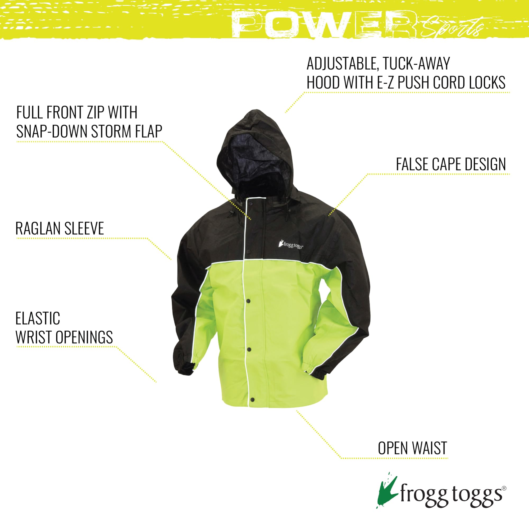 Frogg Toggs Road Toad Reflective Waterproof Rain Jacket, Hivis Green/Black, Medium