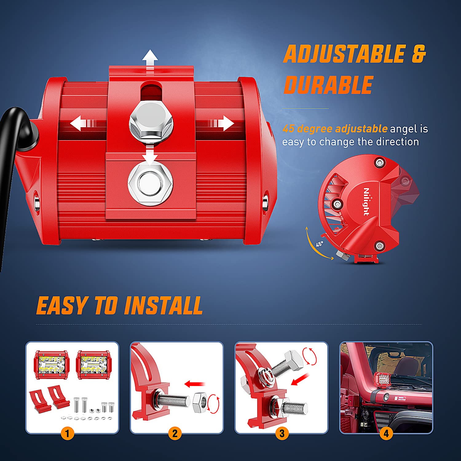 Nilight Led Light Bar 2Pcs 60W 4Inch Triple Row Spot Flood Combo Lights W/Wiring Kit For Fog Driving Work Lighting On Off-Road T