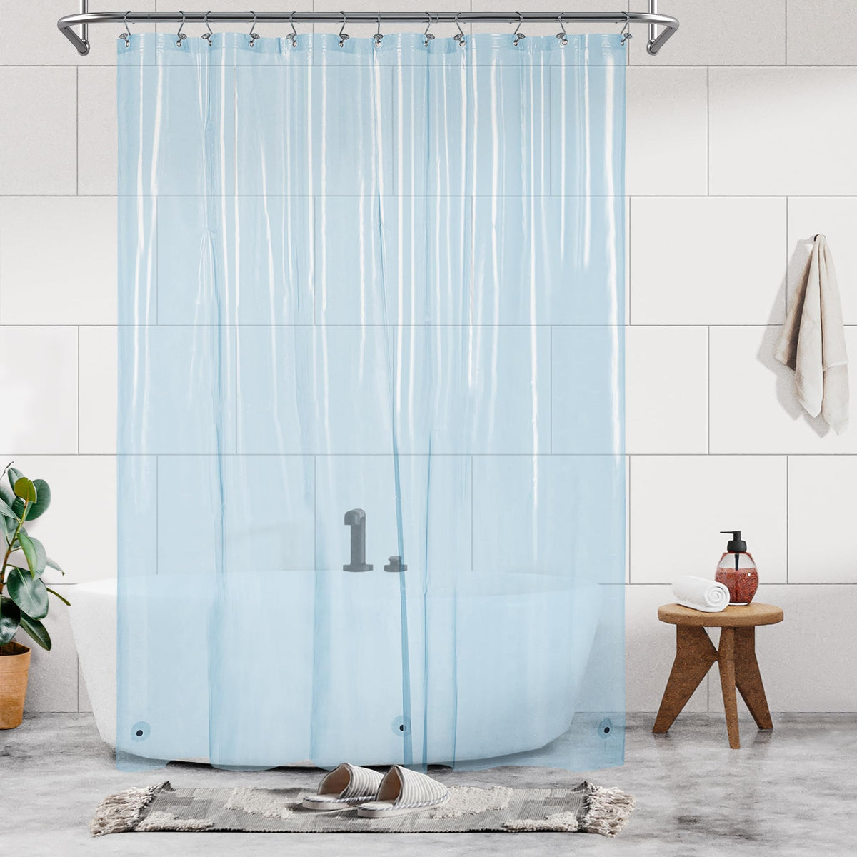 Barossa Design Extra Long Clear Blue Shower Curtain Liner With 3 Magnets - 72' X 84' Xl, Waterproof Peva Lightweight Shower Liner For Bathroom, Pvc Free, Metal Grommets - Clear Blue, 72X84