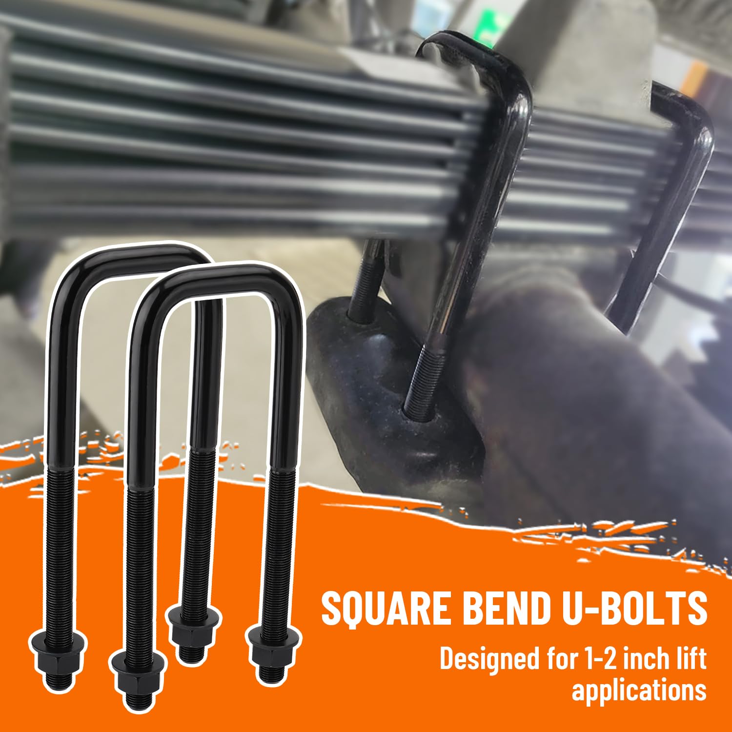 Racewill 4pcs Extended Square Bend U-Bolts 8.5'' Long x 2.5'' Wide x 9/16'' Threads with Hardware