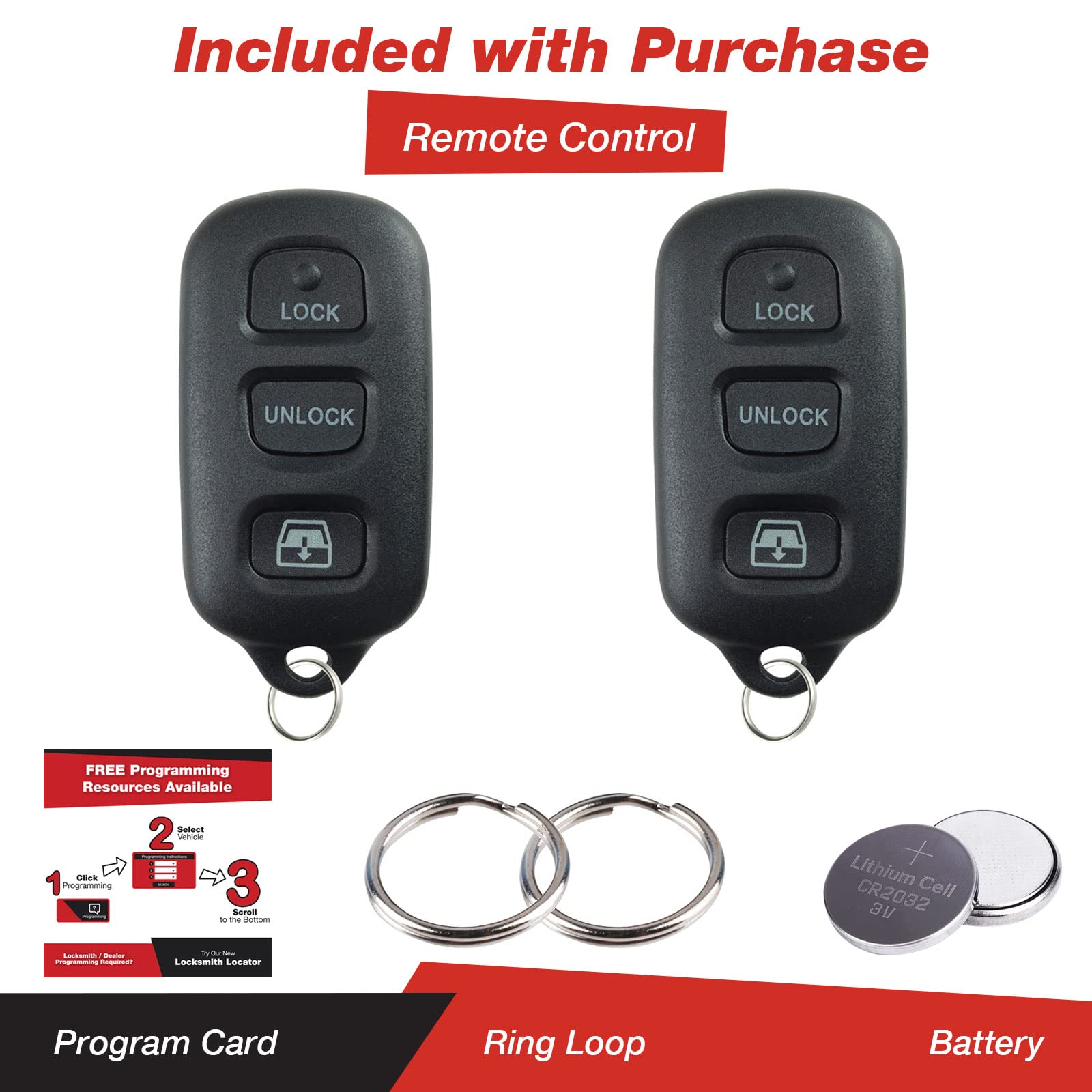2X KeylessOption Key Fob Replacement for 1999 2000 2001 2002 2003 2004 2005 2006 2007 2008 2009 Toyota Sequoia 4Runner Keyless Entry Remote Remote Control, 3-Button Panic HYQ12BBX, Self Programming