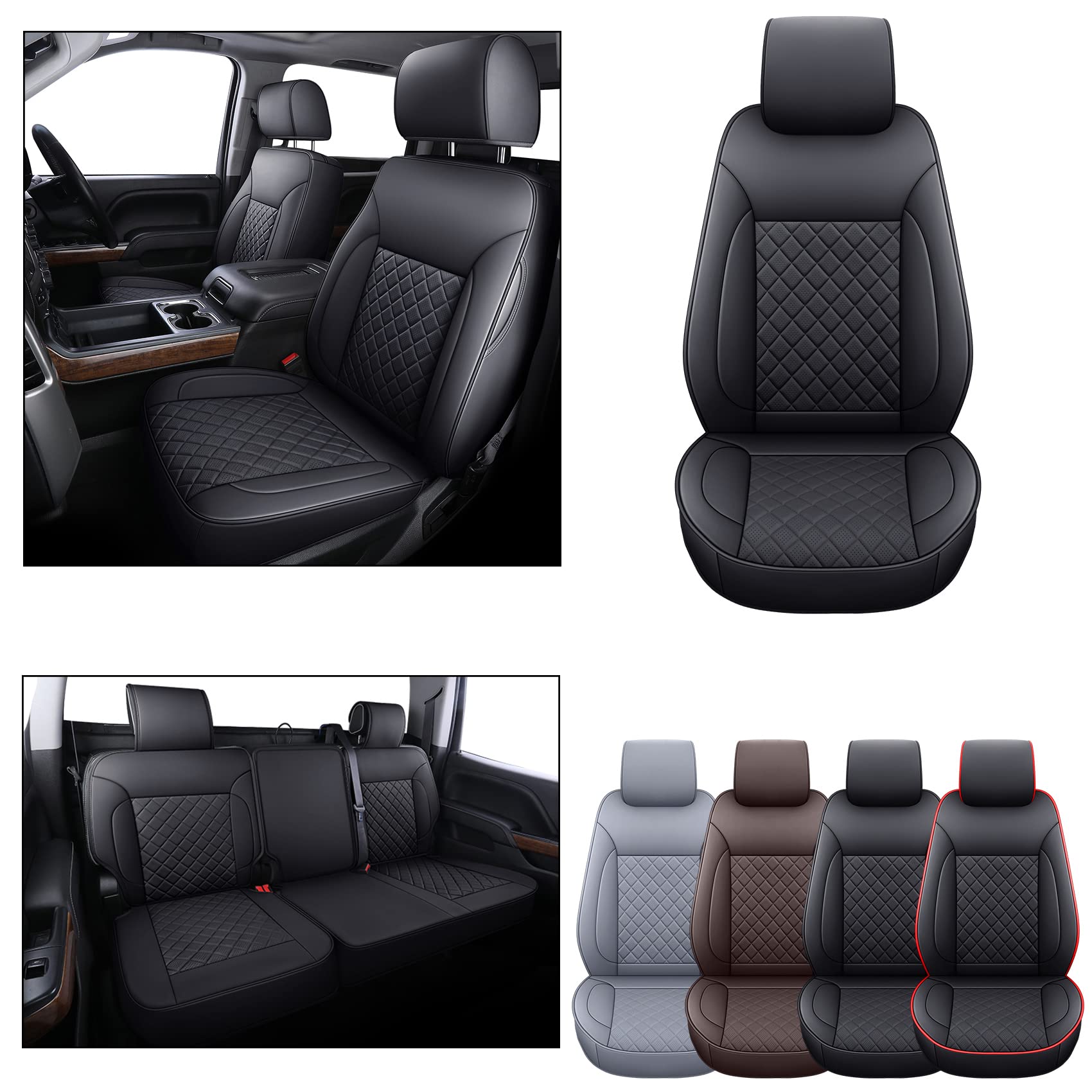 LUCKYMAN CLUB Chevy Silverado/Sierra P01-S1 Seat Covers Full Set, Fit 2019-2024 1500/2020-2024 2500 HD/3500 HD Crew Cab with Bre