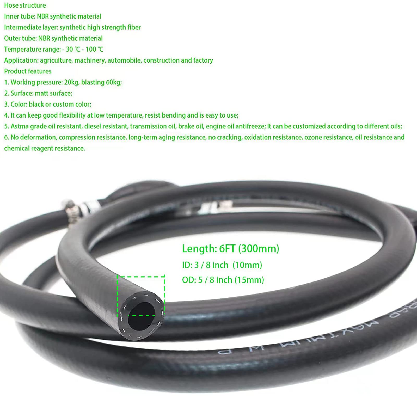 Fuel Line Assembly 3/8'' Inner Dia 5/8'' 6FT Outer Dia Hose Line Marine Outboard Boat Motor RVs Fuel Assembly with Primer Bulb S