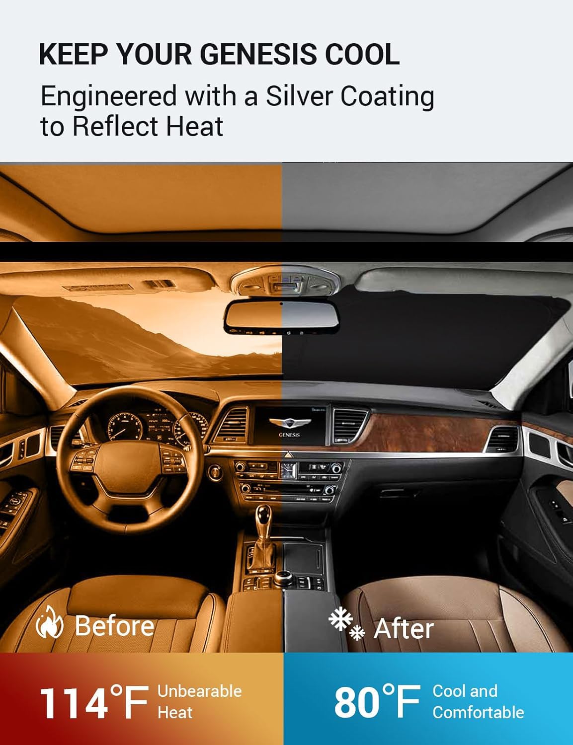 Proadsy 2025 Upgrade Windshield Sun Shade Custom Fit 2015 2016 Hyundai Genesis Foldable Front Sunshade Protector Sun Visor Block