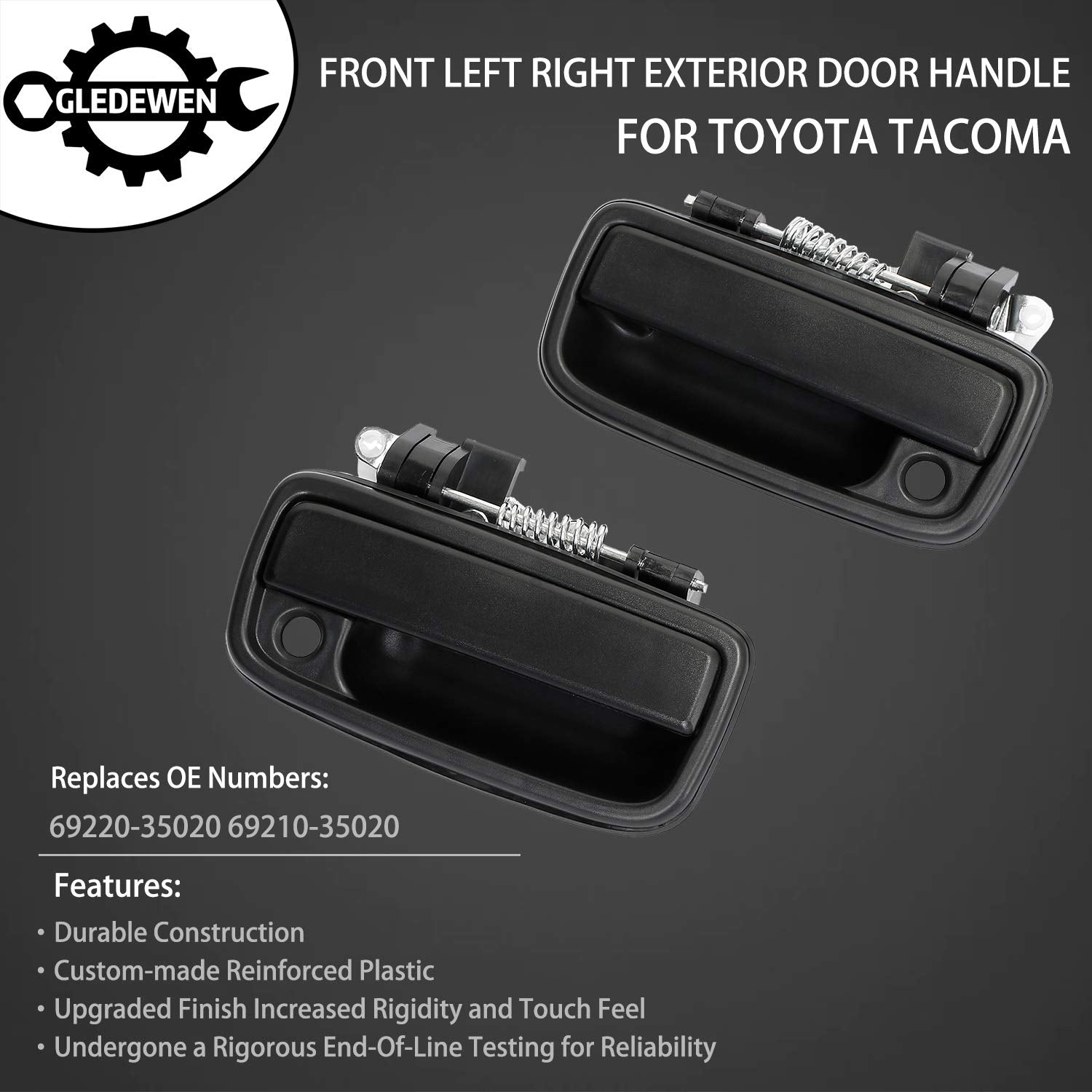 Gledewen Exterior Door Handle Front Left & Right Pair with Key Hole | Replacement for 1995-2004 Toyota Tacoma | Replaces# 69220-