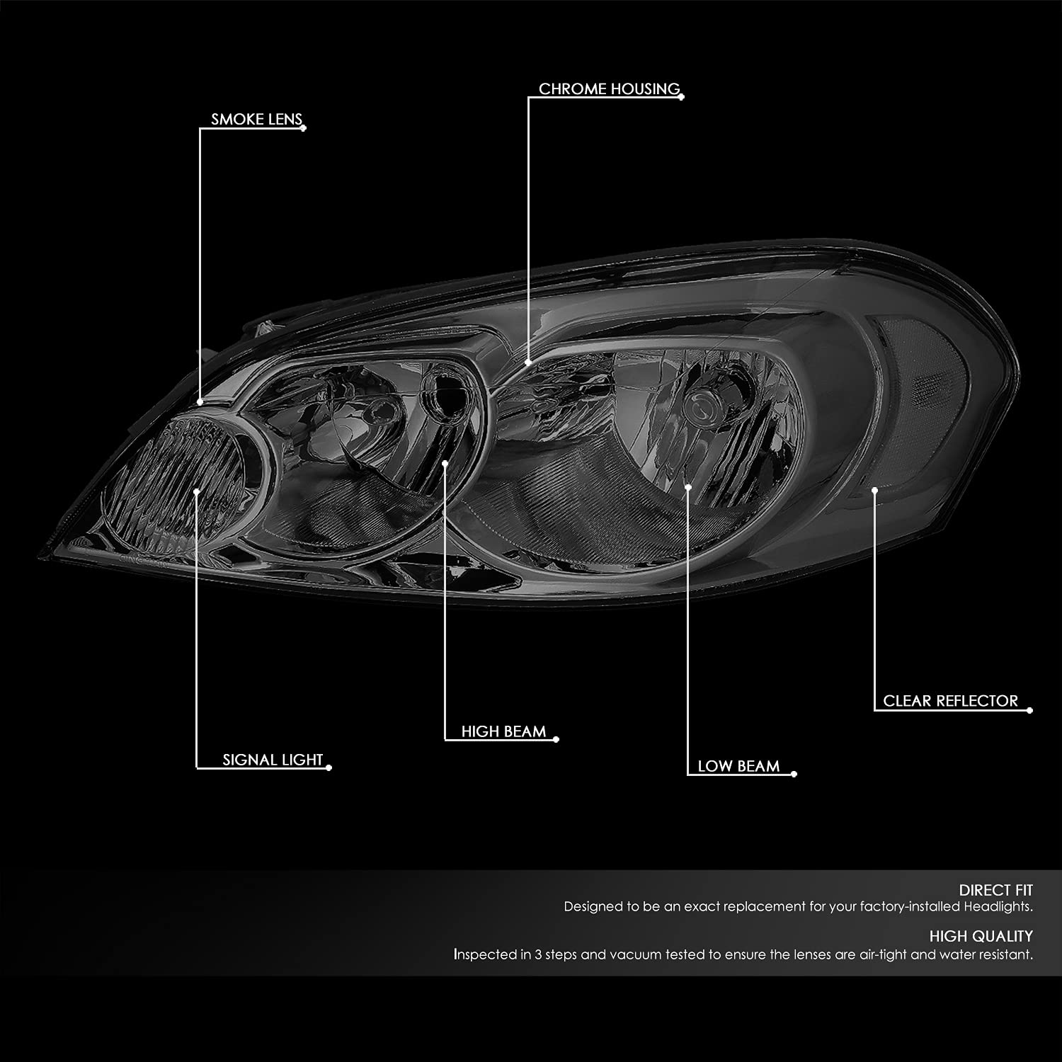 Dna Motoring Hl-Oh-Ci06-Sm-Cl1 Smoke Lens Headlights Replacement For 06-13 Impala