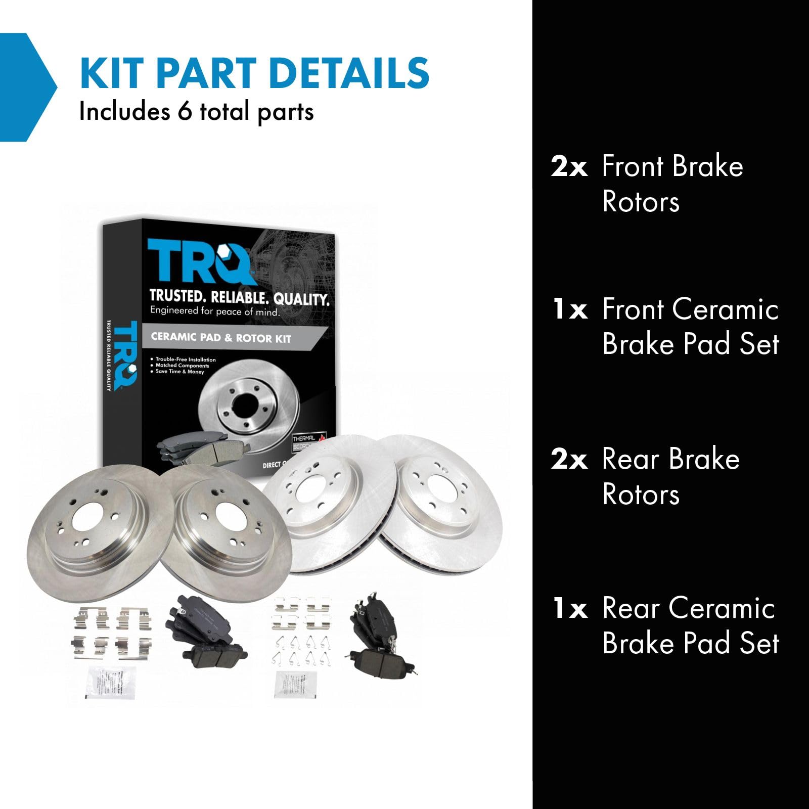 Trq Front And Rear Brake Pad & Rotor Kit Brake Pads Brake Rotor Ceramic Compatible With 2017-2020 Honda Cr-V