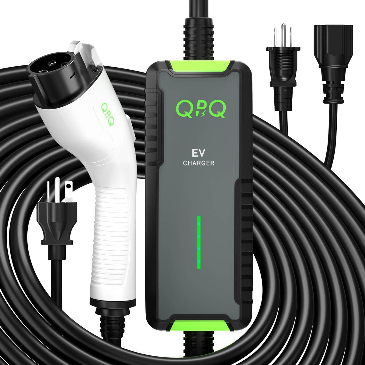 Qpq Level 1-2 Ev Charger, 16 Amp 110-240V Portable Electric Car Charger, Electric Vehicle Charging Stations With Nema 6-20 Plug