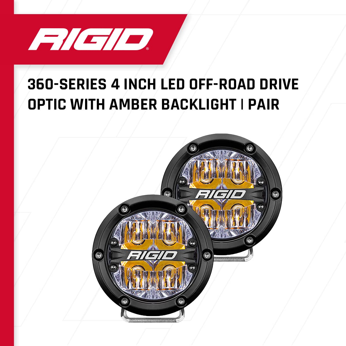 Rigid Industries 36118 360-Series Led Off-Road Light 4 In Drive Beam For Moderate Speed 20-50 Mph Plus Amber Backlight Pair