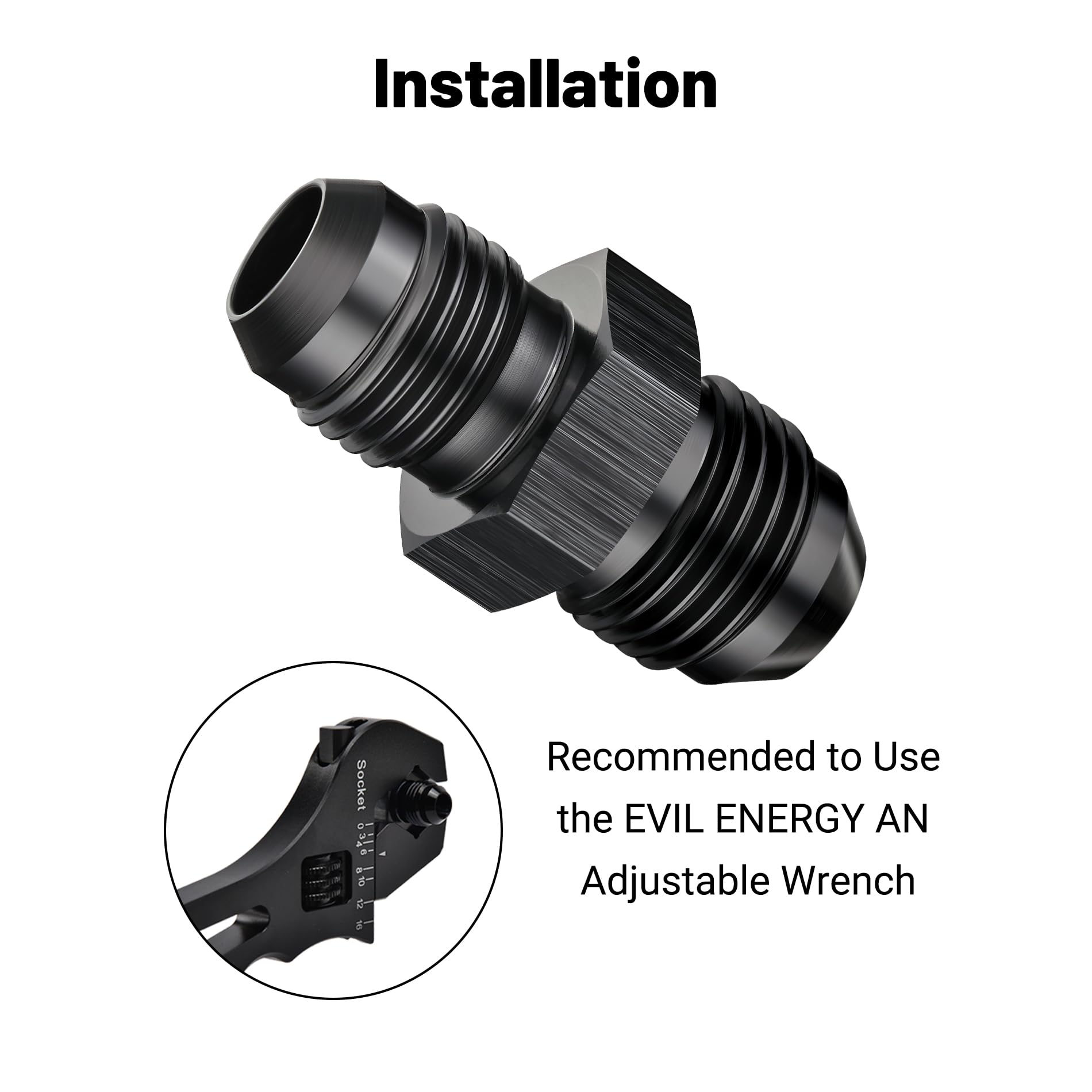 EVIL ENERGY 6AN Male to AN5 Male Flare Reducer Coupler Union Straight Adapter Fitting Black